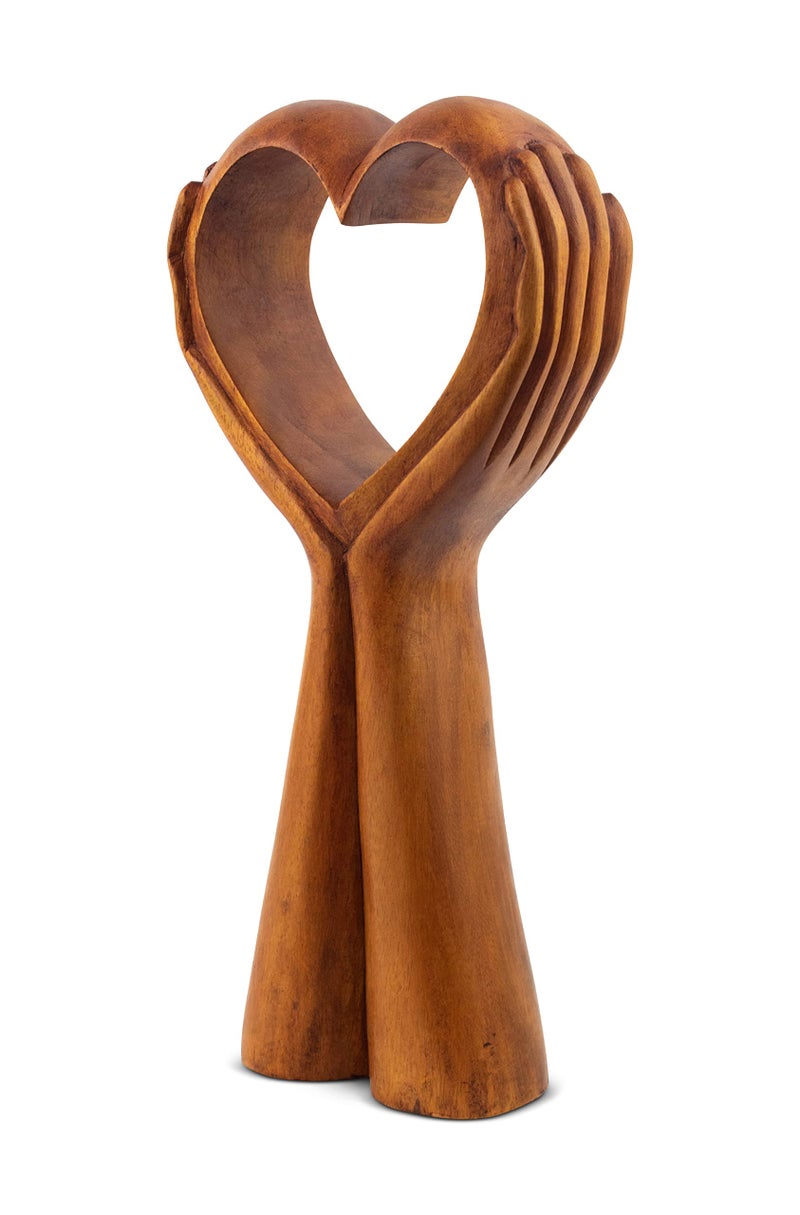 G6 Collection 12" Wooden Handmade Abstract Sculpture Statue Handcrafted - Heart in Hand - Gift Art Decorative Home Decor Figurine Accent Decoration Artwork Hand Carved Heart in Hand - Image 1